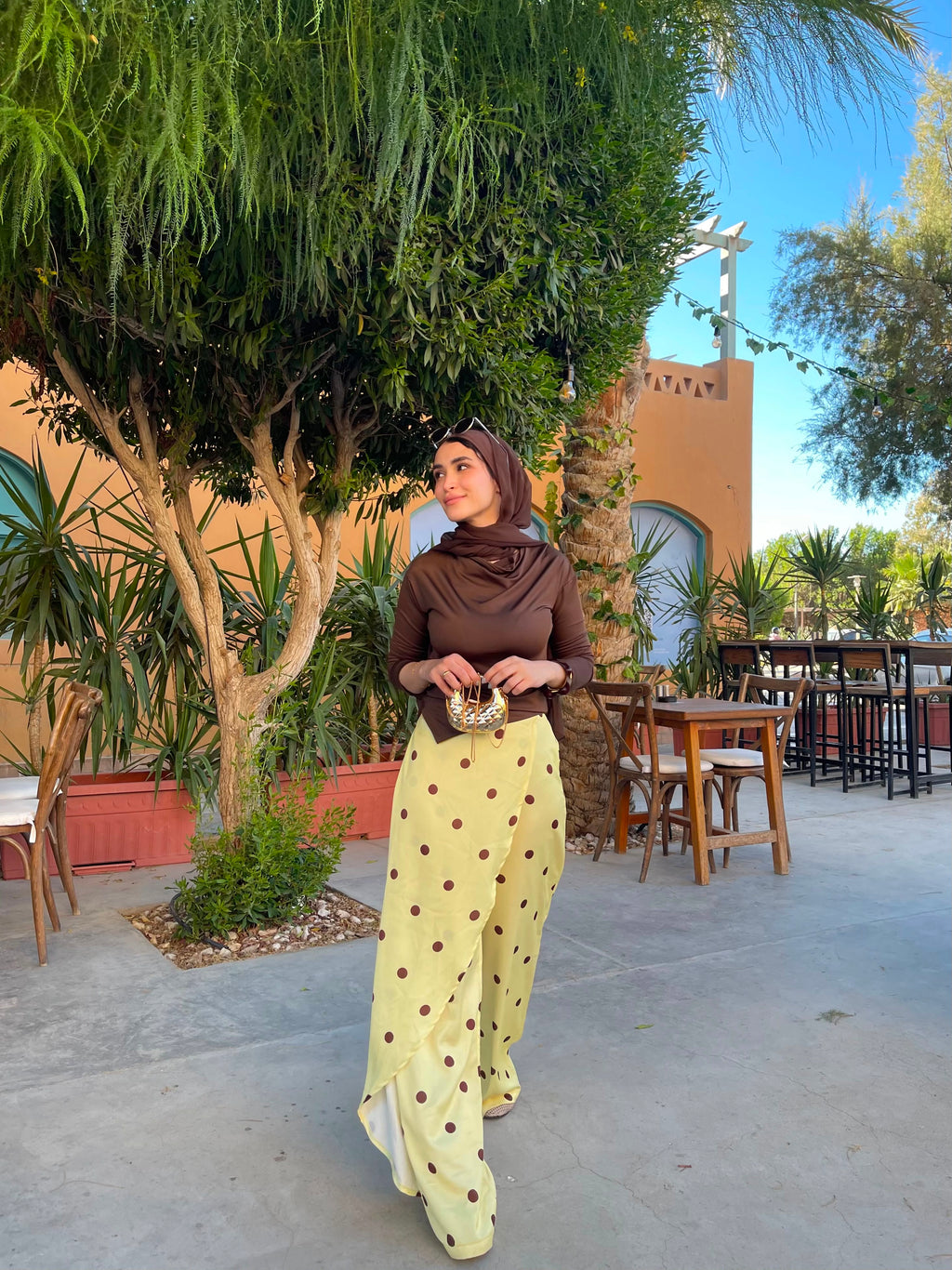 Layering polka dots yellow pants