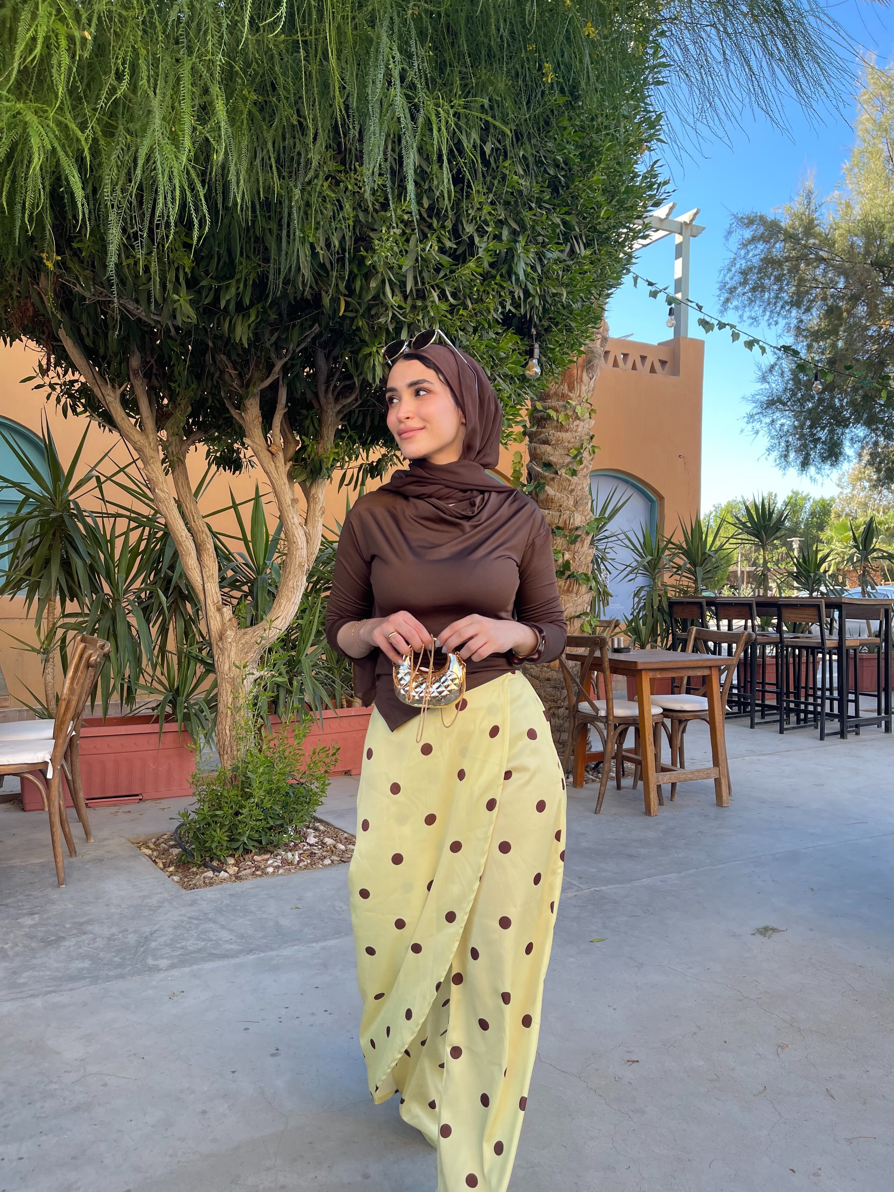 Layering polka dots yellow pants