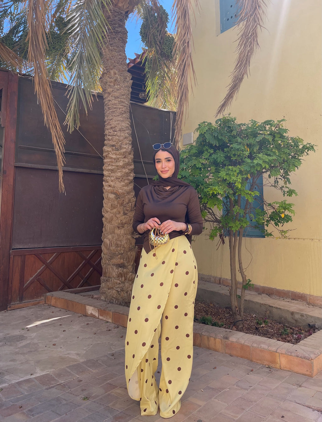 Layering polka dots yellow pants